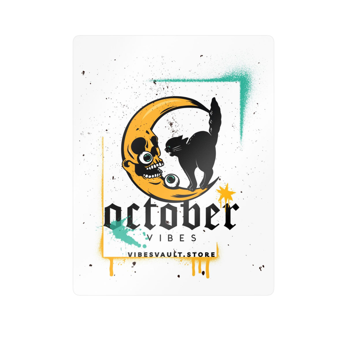 October Vibes Kiss-Cut Vinyl Sticker — Gothic Moon Cat Fall Decal— Halloween 2026