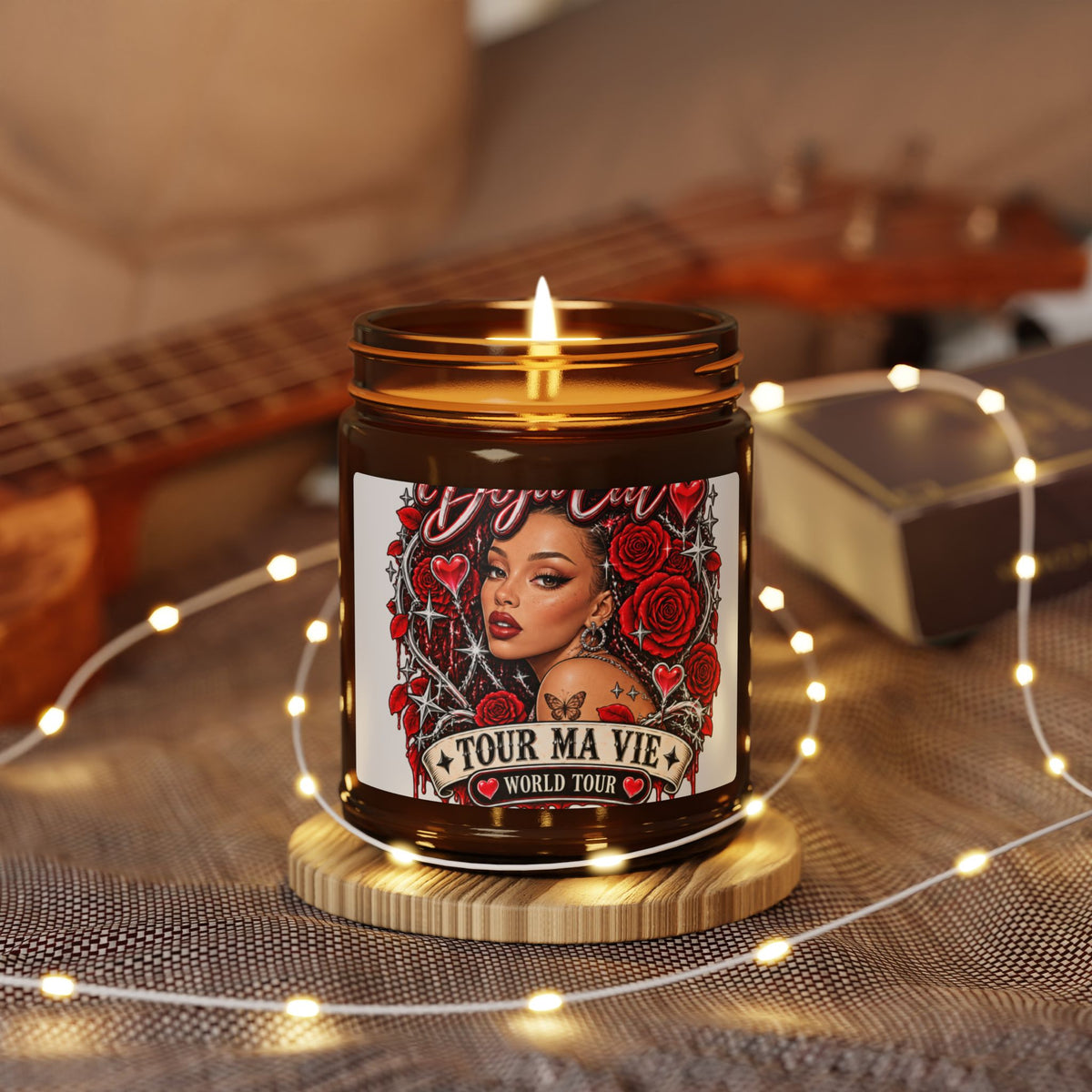 Red Roses Chrome Portrait Amber Jar Soy Candle