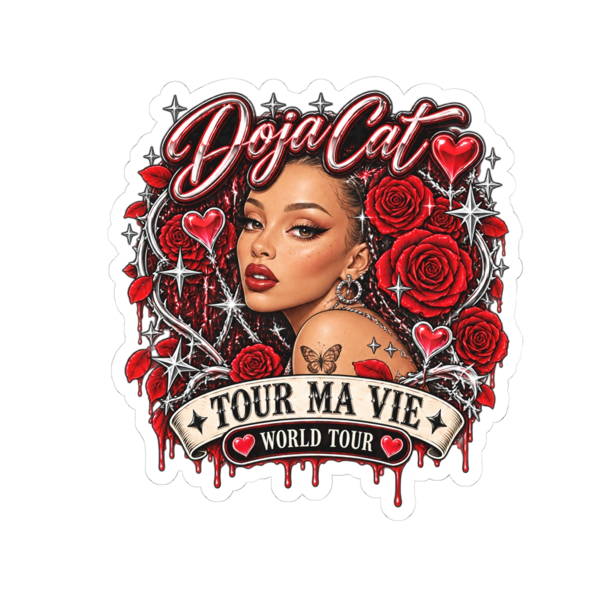 Red Roses Chrome Portrait Kiss-Cut Stickers