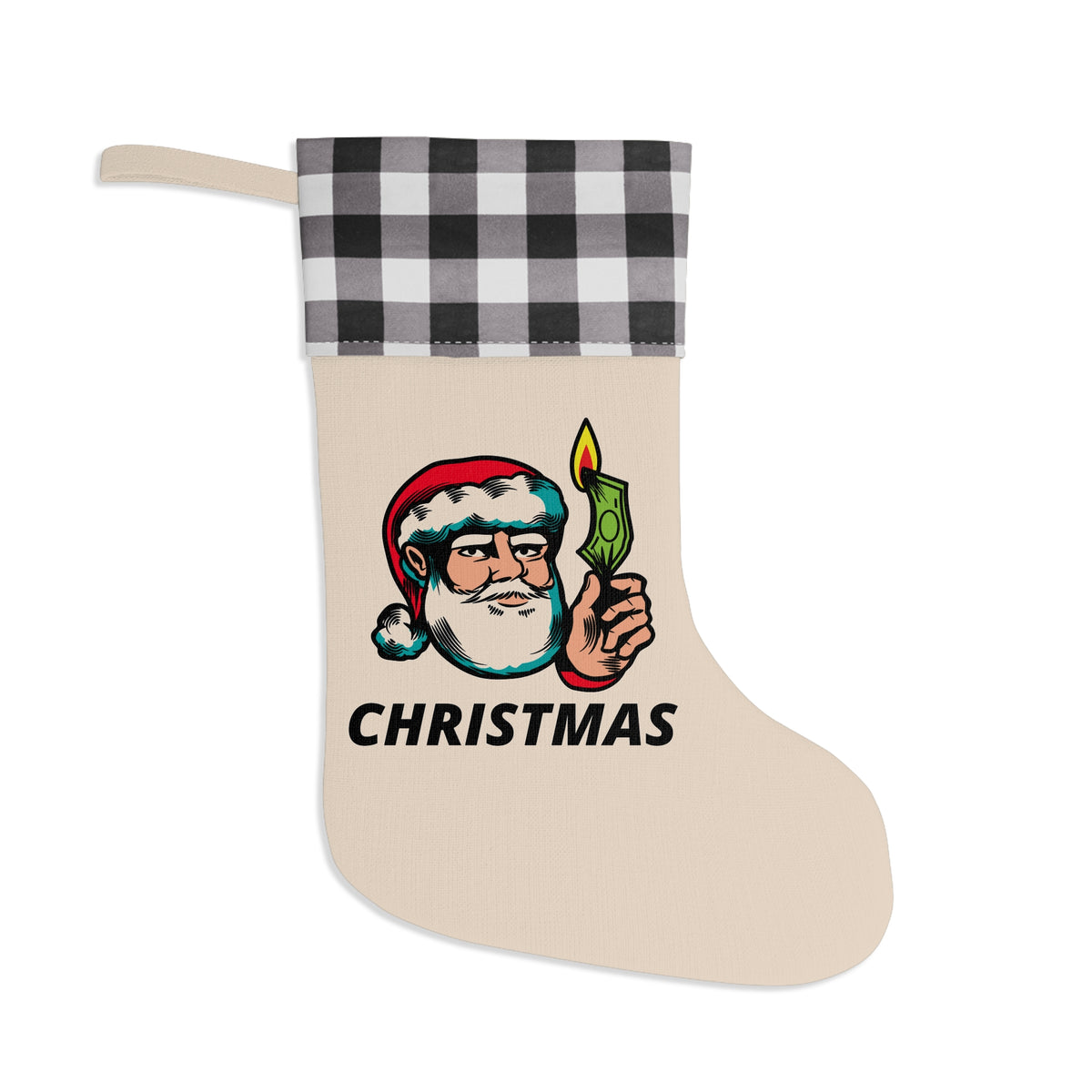 HOLIDAY Santa Burning Money Christmas Stocking