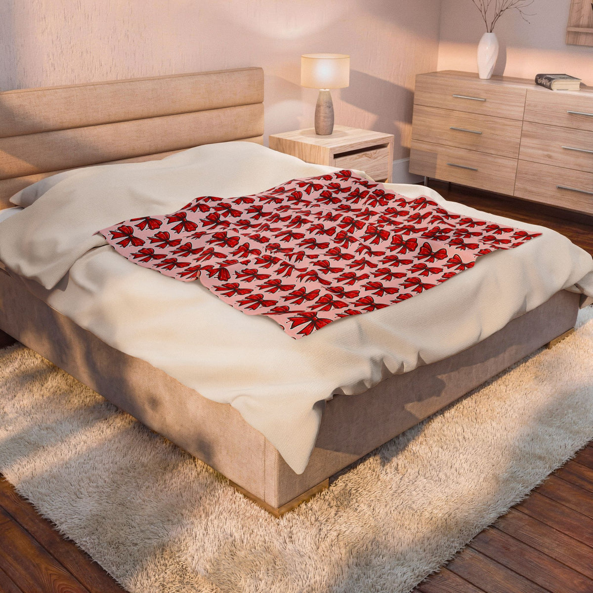HOLIDAY Red Bow Velveteen Plush Blanket