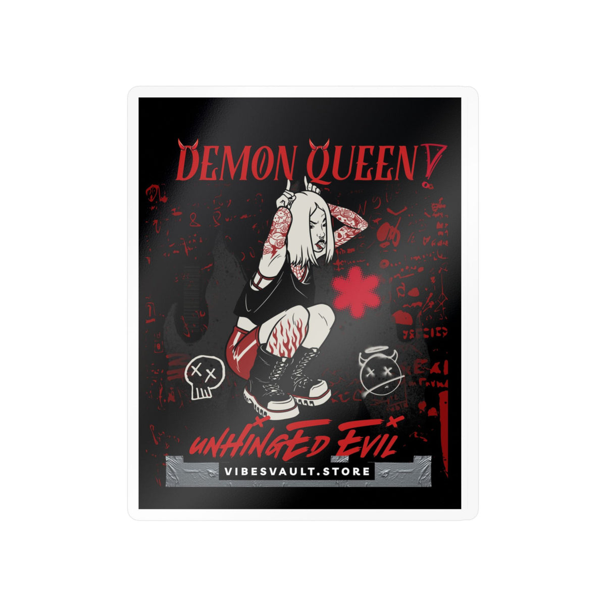 Demon Queen Kiss-Cut Vinyl Decal — Gothic Punk Sticker ("Unhinged Evil")— Halloween 2026