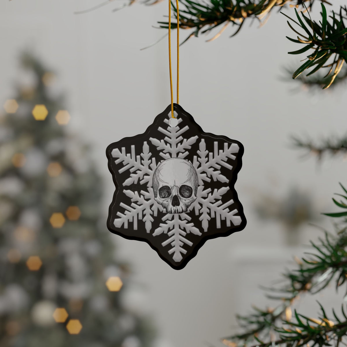 Black Gray Goth Skull Snowflake Christmas Ornament 1pc, 3pcs, 5pcs, or 10pcs