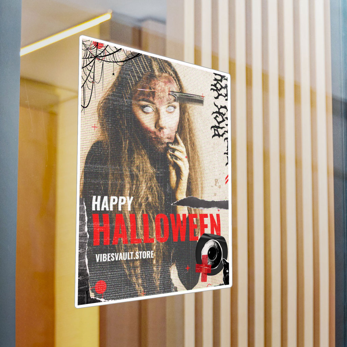 Halloween Kiss-Cut Vinyl Decal — "Happy Halloween" Horror Collage Sticker— Halloween 2026