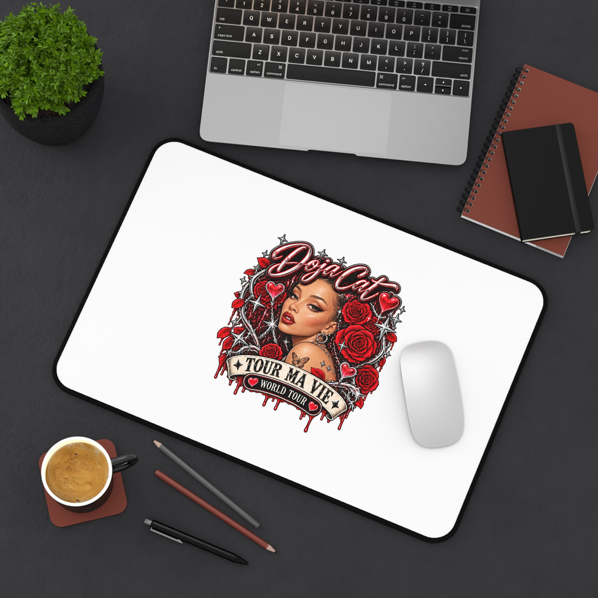 Red Roses Chrome Portrait Desk Mat