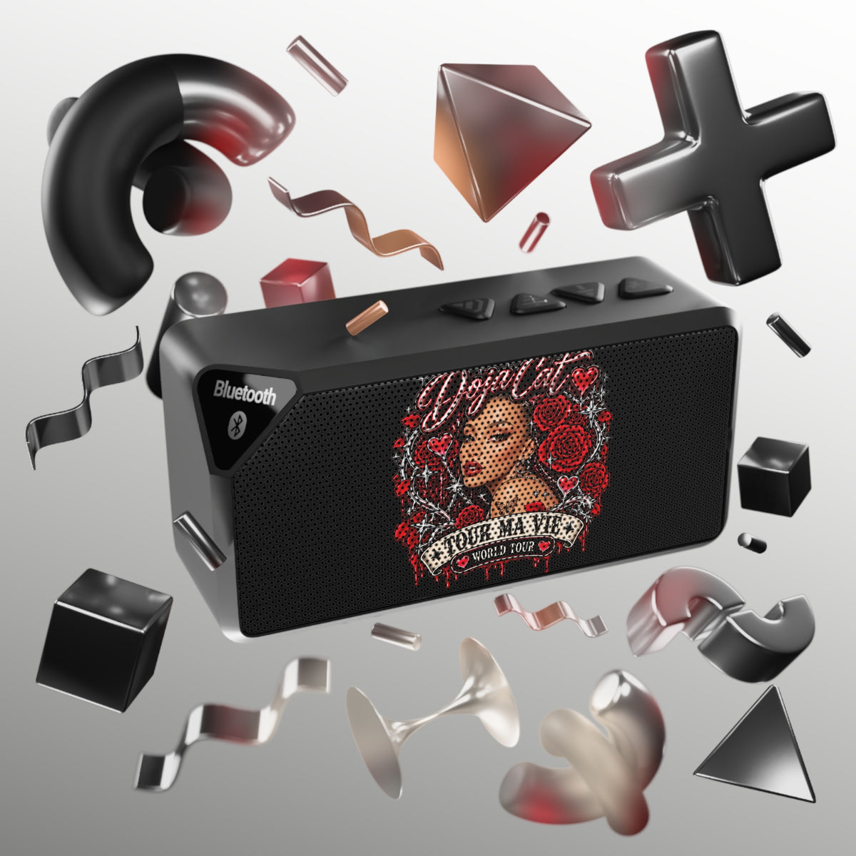 Red Roses Chrome Portrait Jabba Bluetooth Speaker