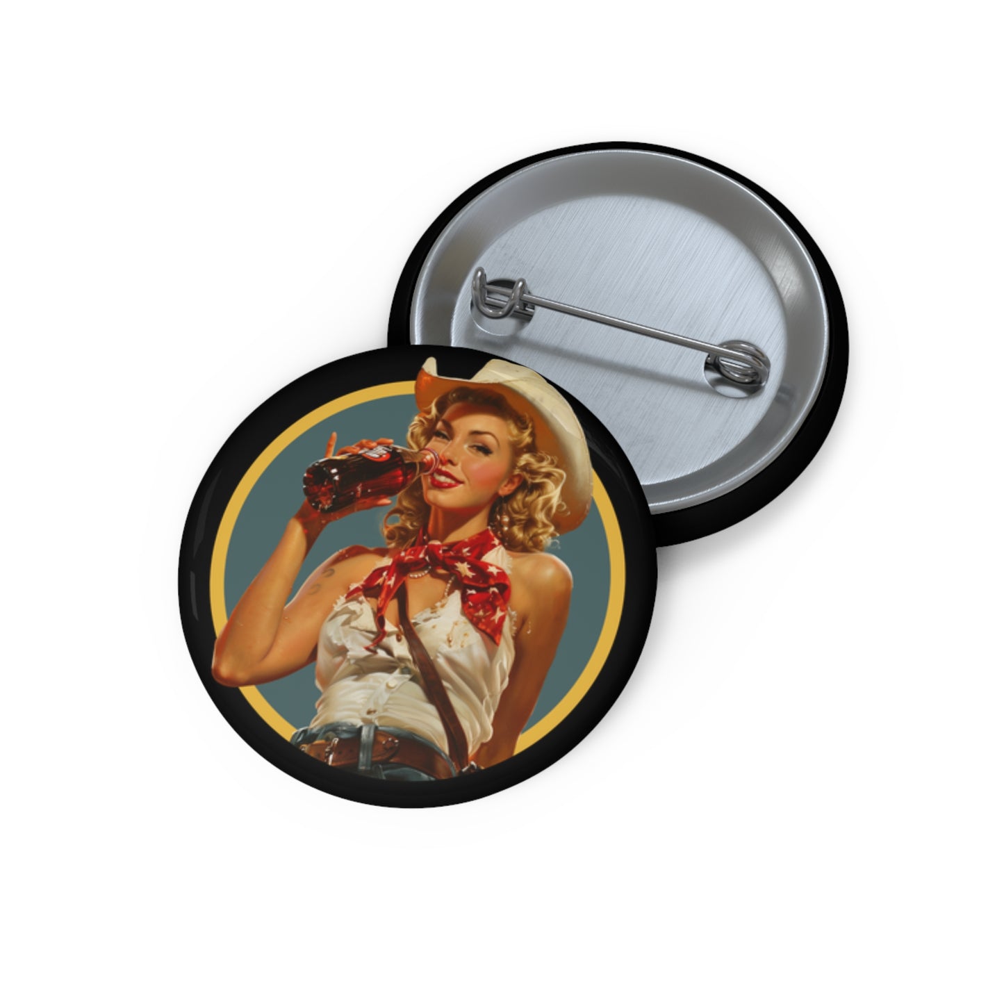 Fallout Nuka Cola Pin-Up Button Pin — Retro Cowgirl Soda Pop Design