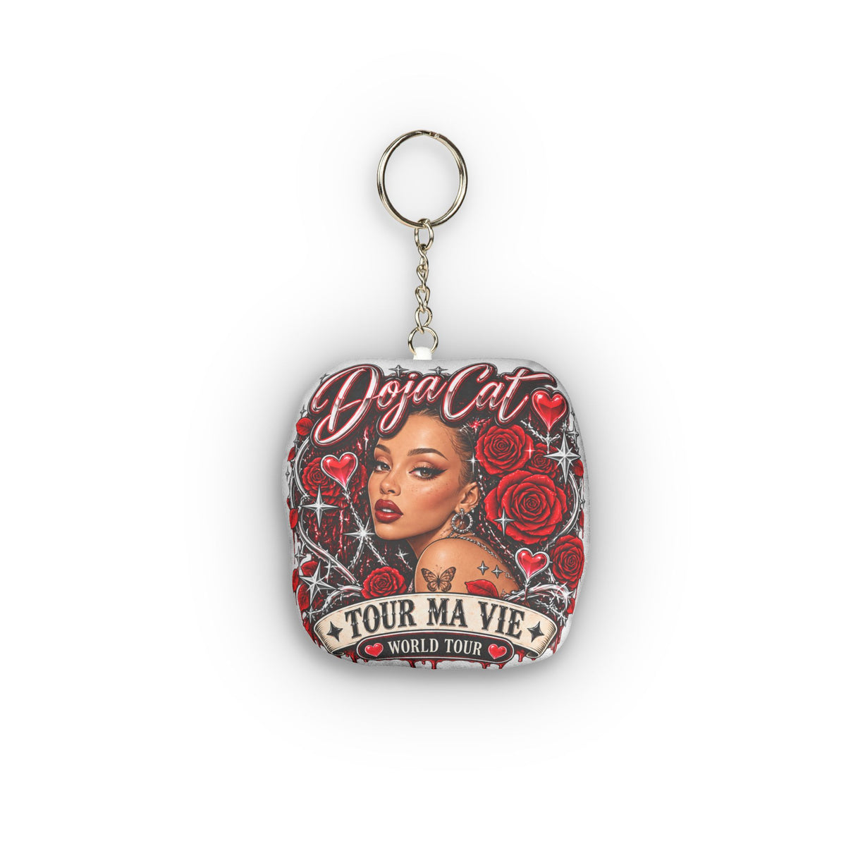 Red Roses Chrome Portrait Custom Shape Mini Plush Keychain