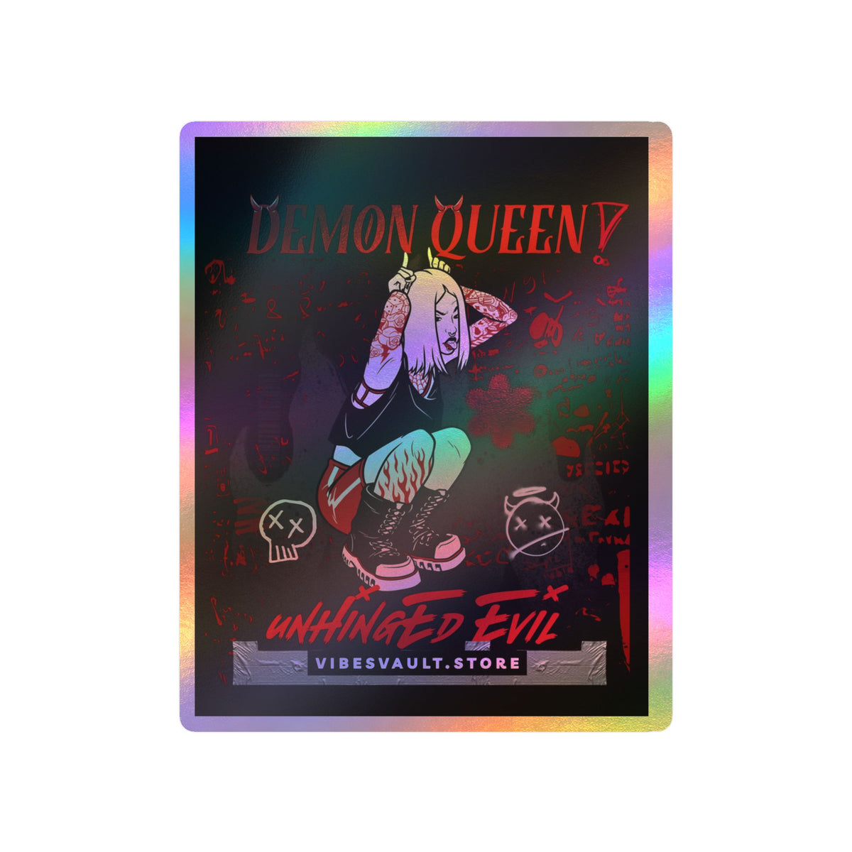 Demon Queen Kiss-Cut Vinyl Decal — Gothic Punk Sticker ("Unhinged Evil")— Halloween 2026