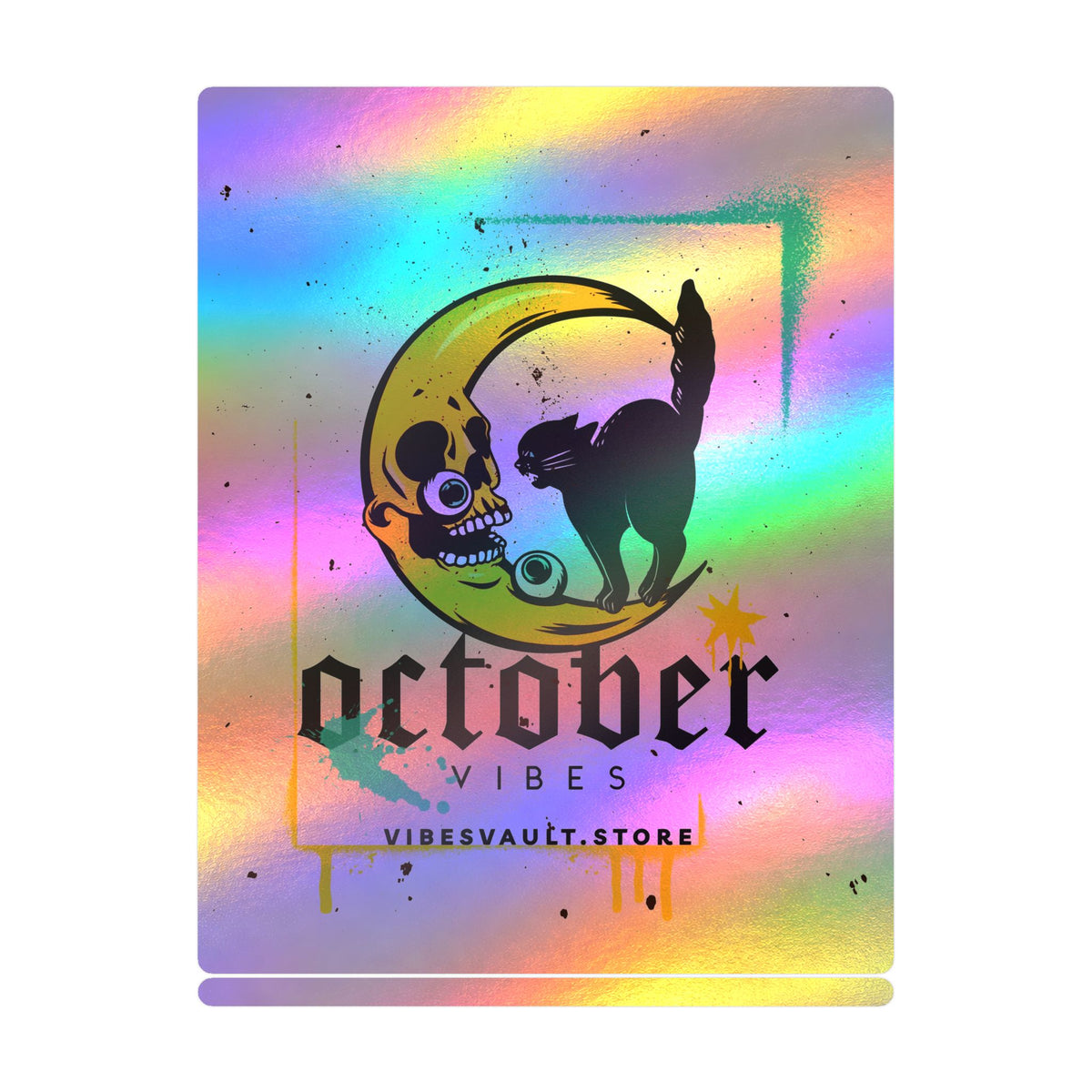 October Vibes Kiss-Cut Vinyl Sticker — Gothic Moon Cat Fall Decal— Halloween 2026