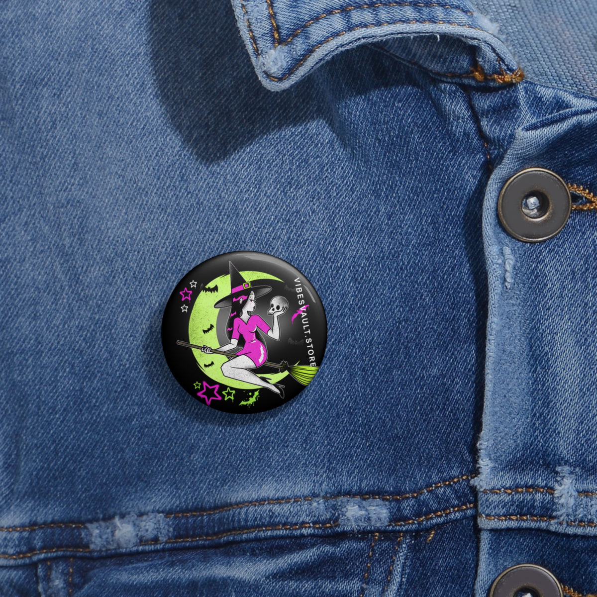 Moon Witch Skull Pin- Stars, Bats, Pink and Green Pin Badge - Fall Halloween 2026