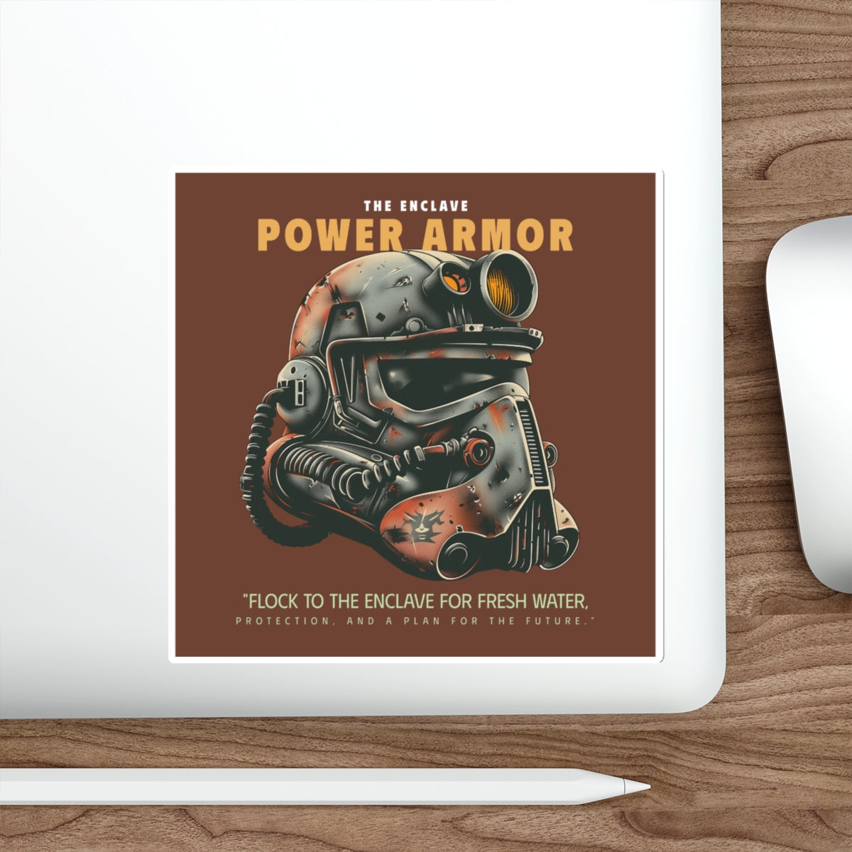 Power Armor Die-Cut Sticker Enclave Fallout — Retro Post-Apocalyptic Helmet Design