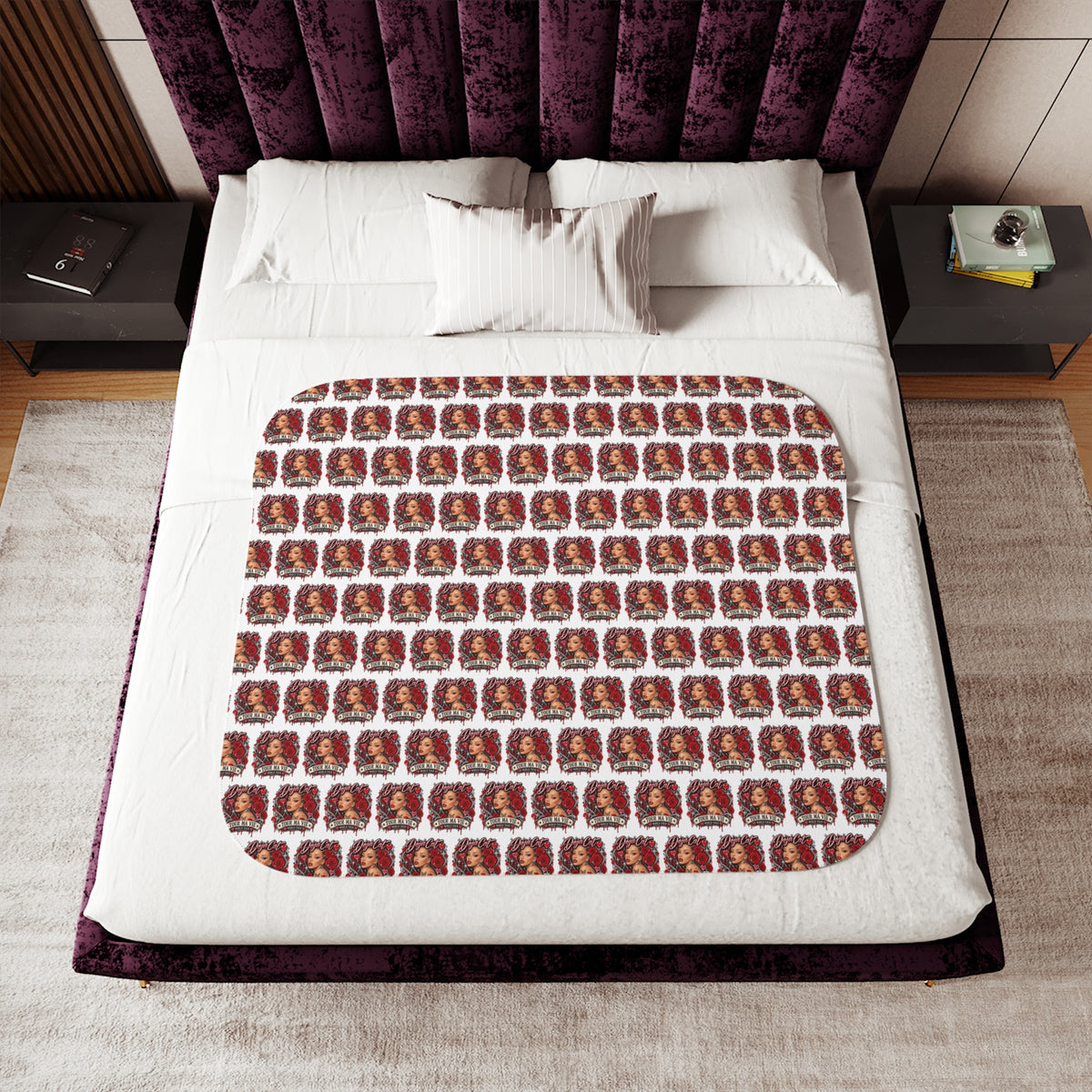 Red Roses Chrome Portrait Sherpa Blanket