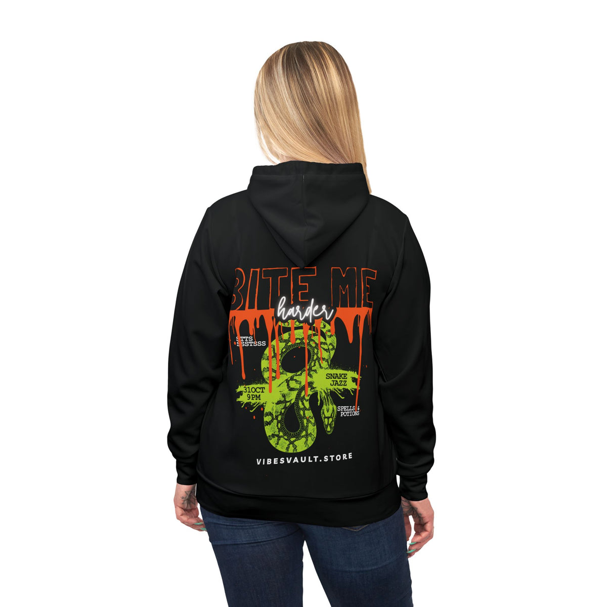 Bite Me Hacker Hoodie — Neon Snake Graphic Hoodie