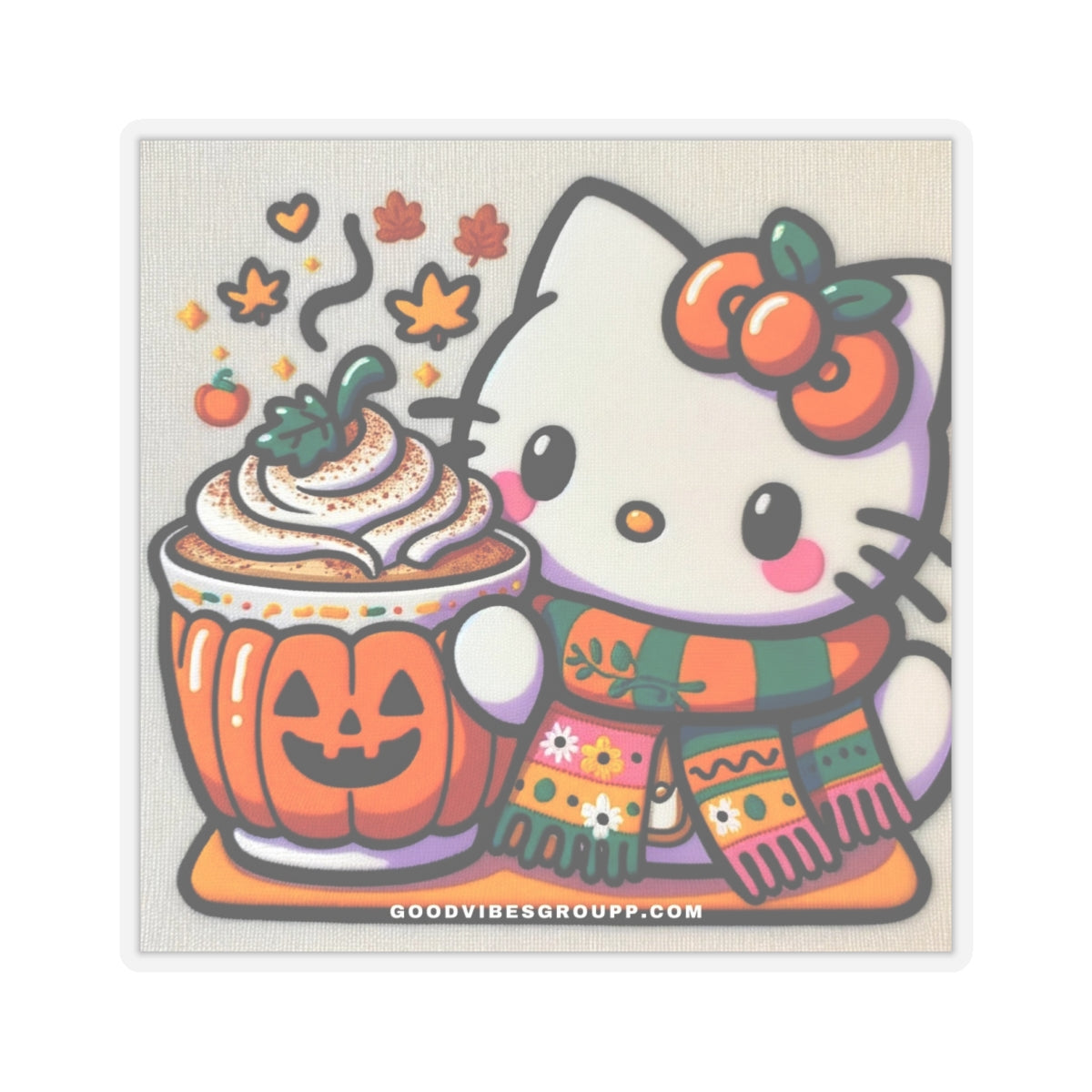 Fall Kitty Pumpkin Spice Latte Stickers Black