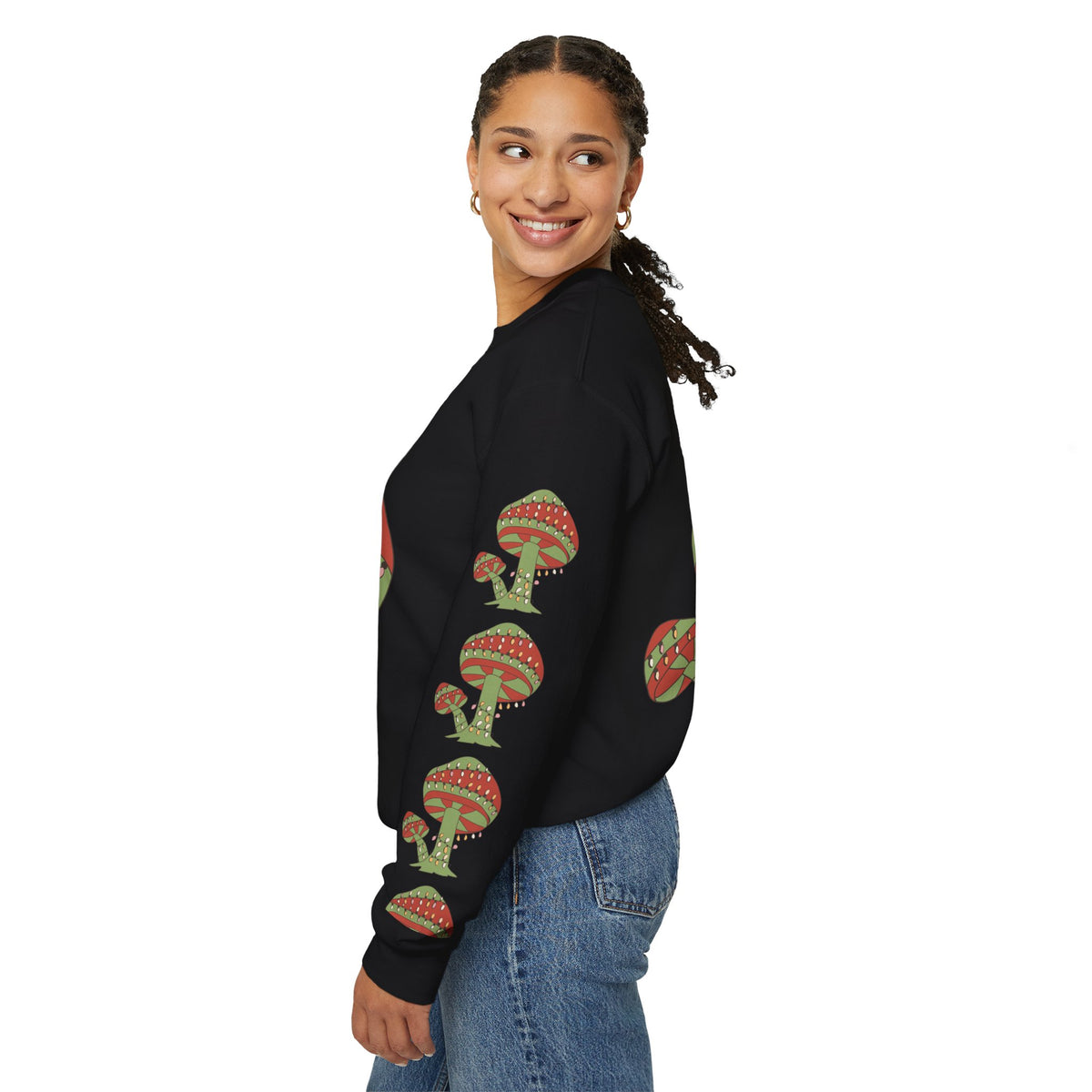 Mushroom Tree Crewneck Sweatshirt — Festive Toadstool Holiday Graphic