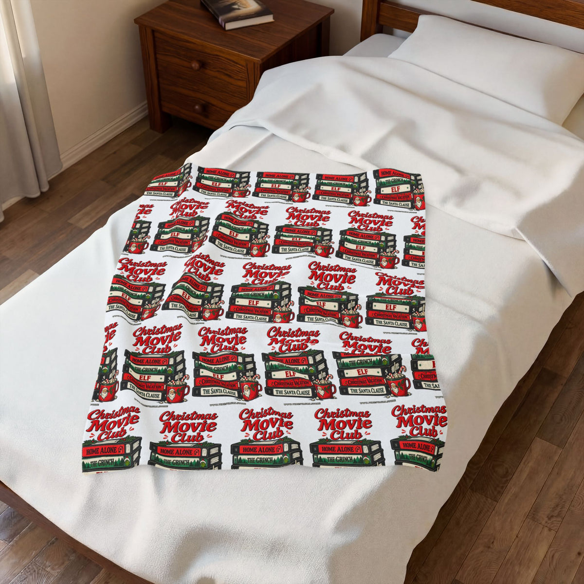 Velveteen Plush Blanket — Christmas Movie Club VHS Pattern Holiday Throw