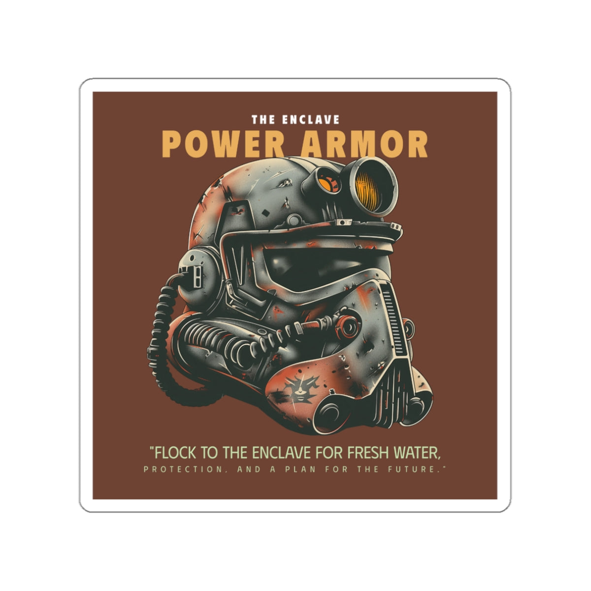 Power Armor Die-Cut Sticker Enclave Fallout — Retro Post-Apocalyptic Helmet Design
