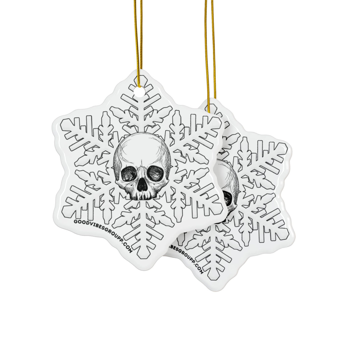Double White Goth Skull Snowflake Christmas Ornament 1pc, 3pcs, 5pcs, or 10pcs