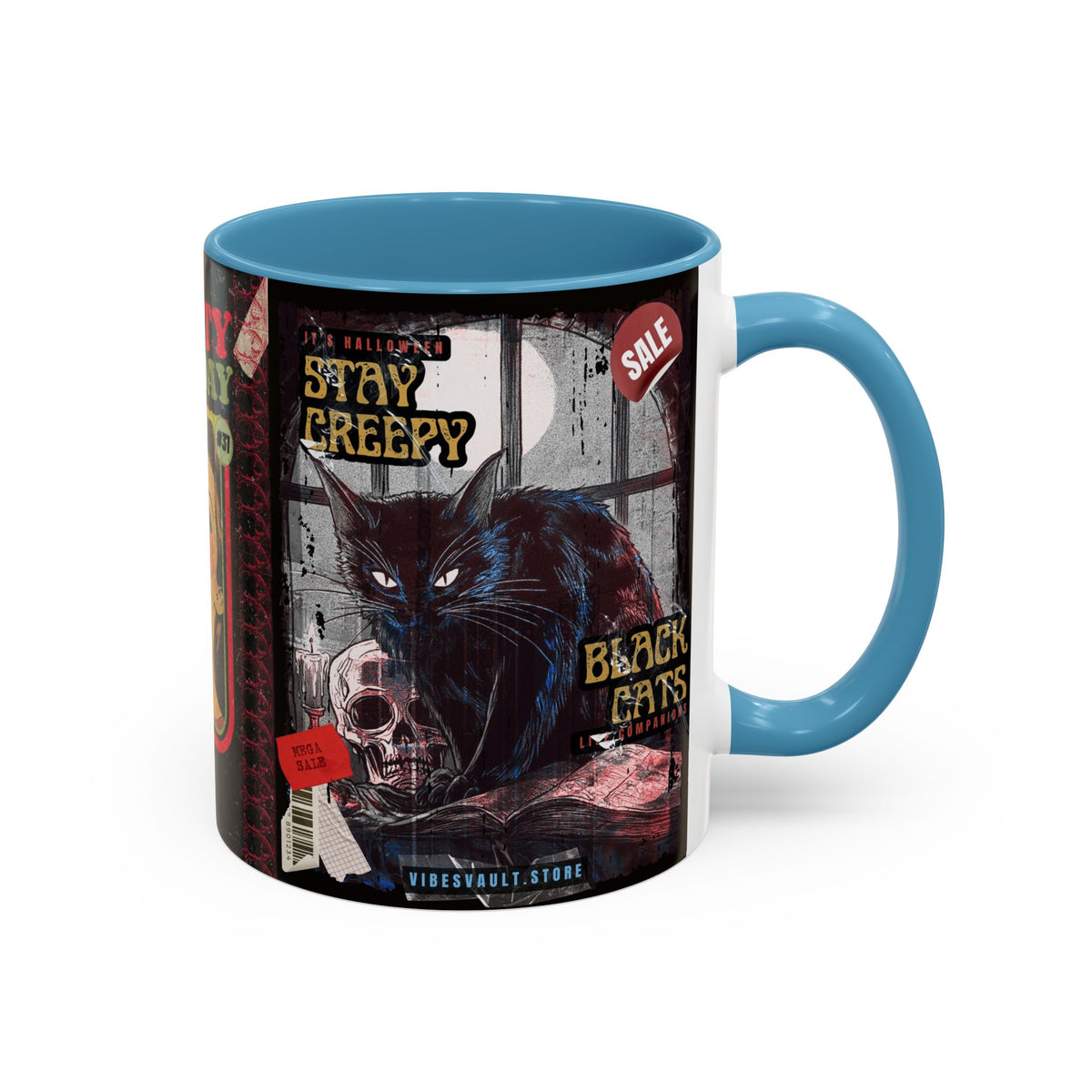 3 Book Covers Retro Vampire, Death and Black Cats Mug — Two-Tone Accent 11/15oz - Fall Halloween 2026