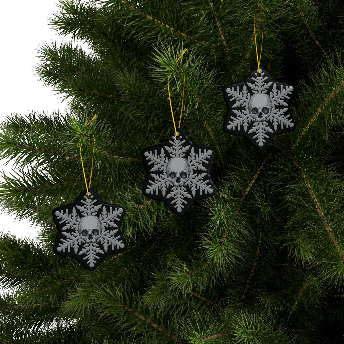 Black Gray Goth Skull Snowflake Christmas Ornament 1pc, 3pcs, 5pcs, or 10pcs