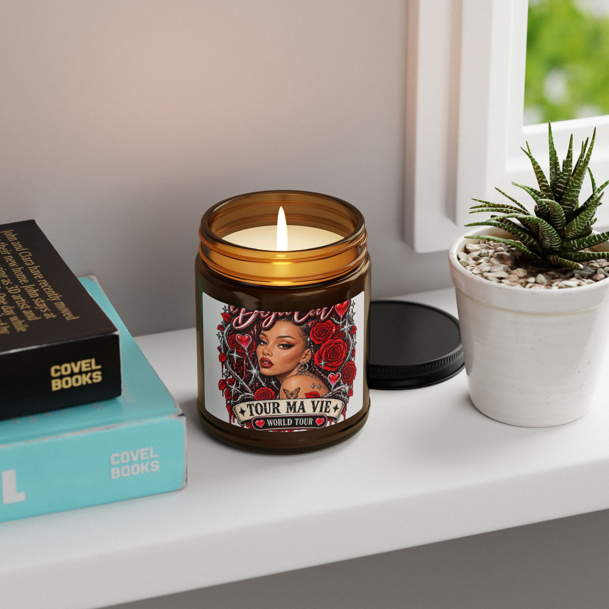 Red Roses Chrome Portrait Amber Jar Soy Candle