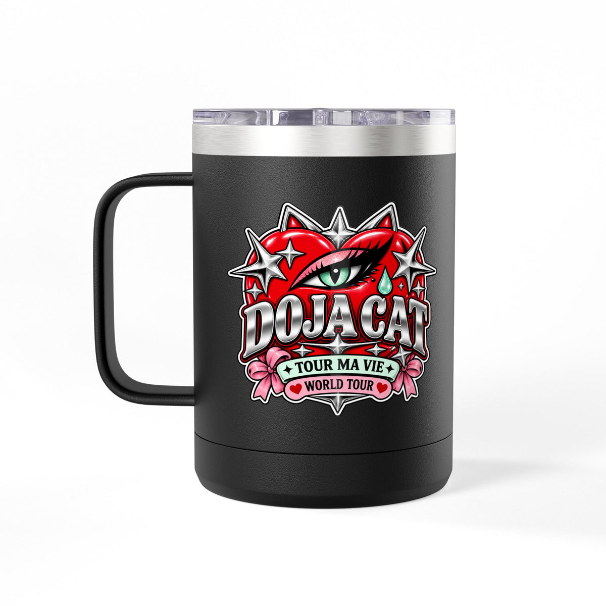 Red Heart Chrome Eye Coffee Mug Tumbler 15oz
