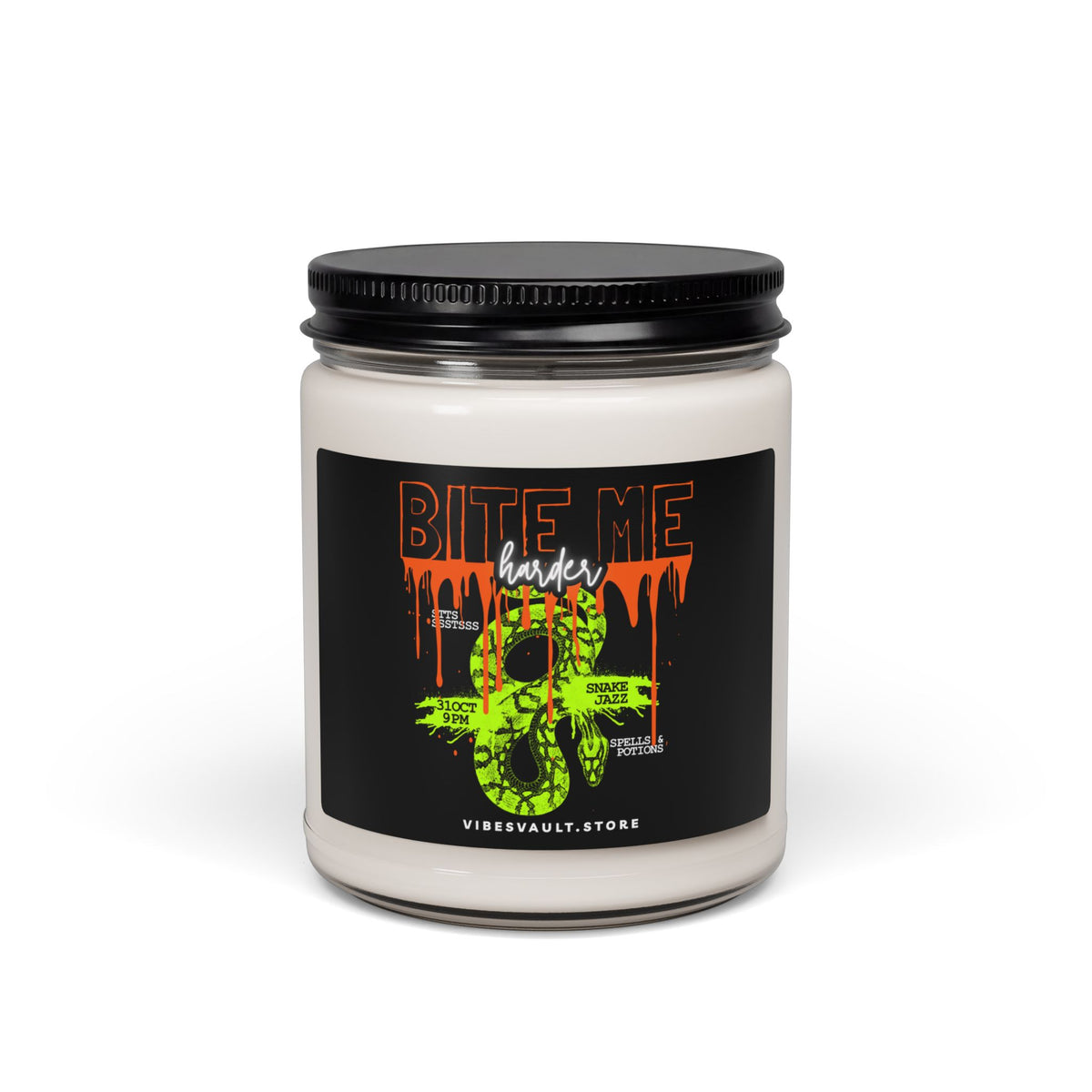 Bite Me Harder Soy Candle — 9oz Scented Jar with Neon Snake Graphic— Halloween 2026