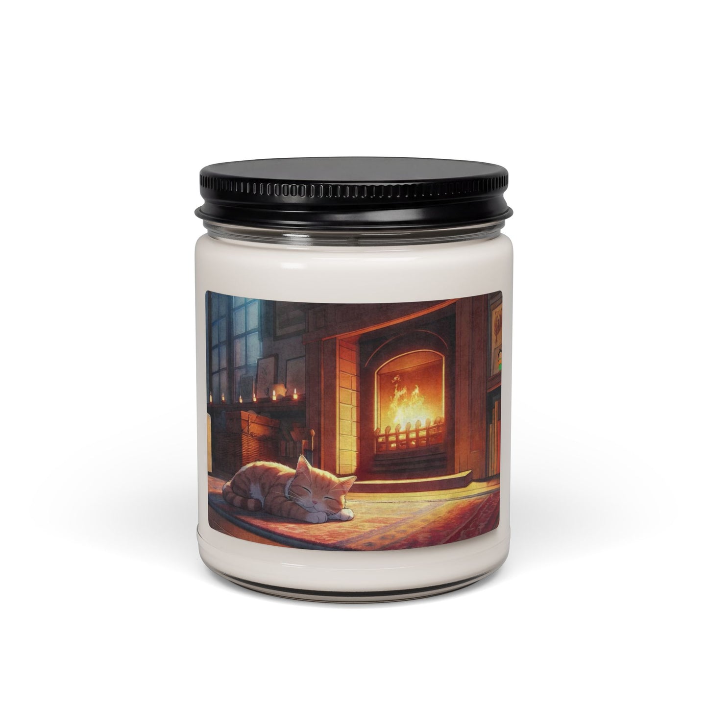 Cozy Fireplace Cat Scented Soy Candle – 9oz Relaxing Home Fragrance