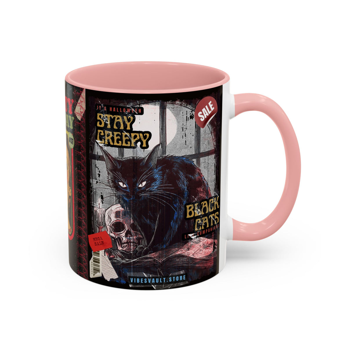 3 Book Covers Retro Vampire, Death and Black Cats Mug — Two-Tone Accent 11/15oz - Fall Halloween 2026
