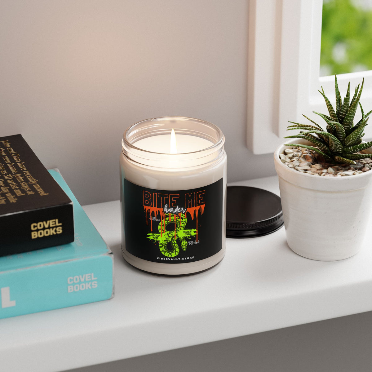 Bite Me Harder Soy Candle — 9oz Scented Jar with Neon Snake Graphic— Halloween 2026