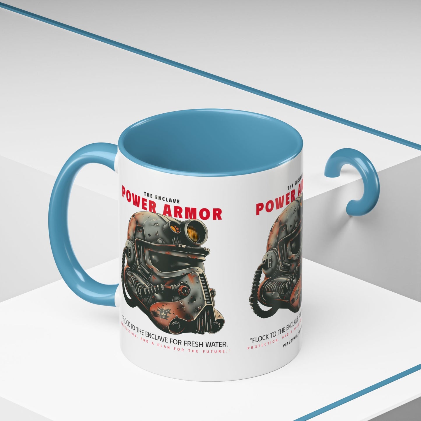 Power Armor Accent Coffee Mug — Fallout Enclave Helmet Design (11/15oz)