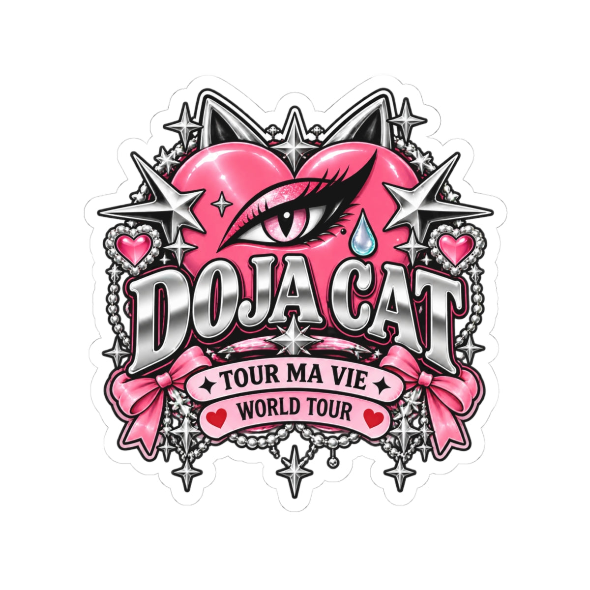 Pink Heart Chrome Eye Kiss-Cut Stickers