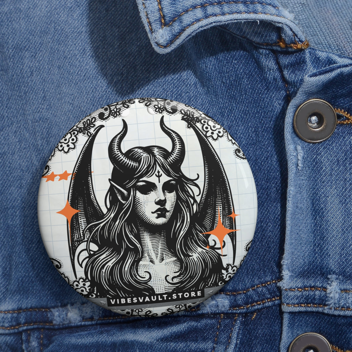 Demon Queen Pin - Black and Orange Button Badge - Fall Halloween 2026