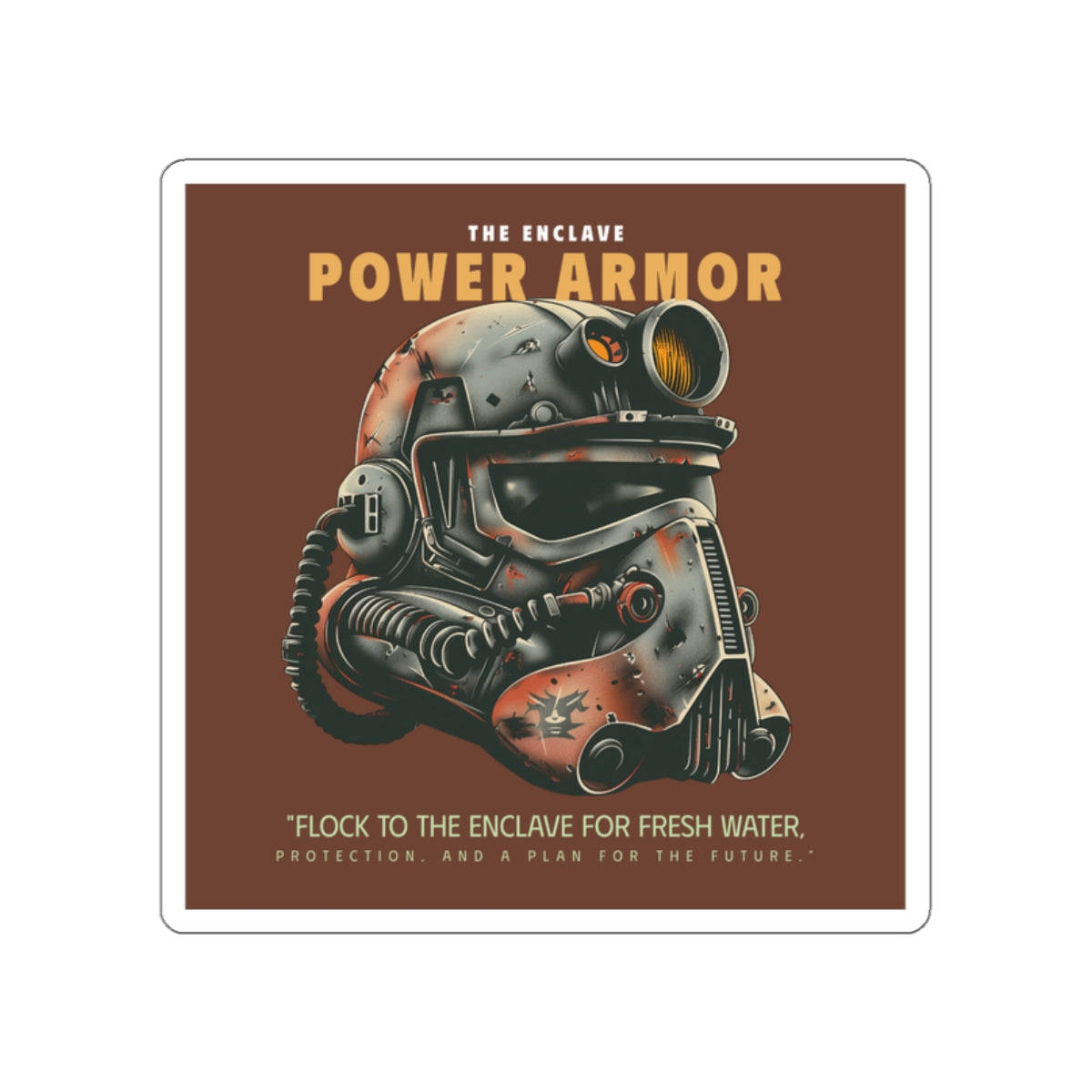 Power Armor Die-Cut Sticker Enclave Fallout — Retro Post-Apocalyptic Helmet Design