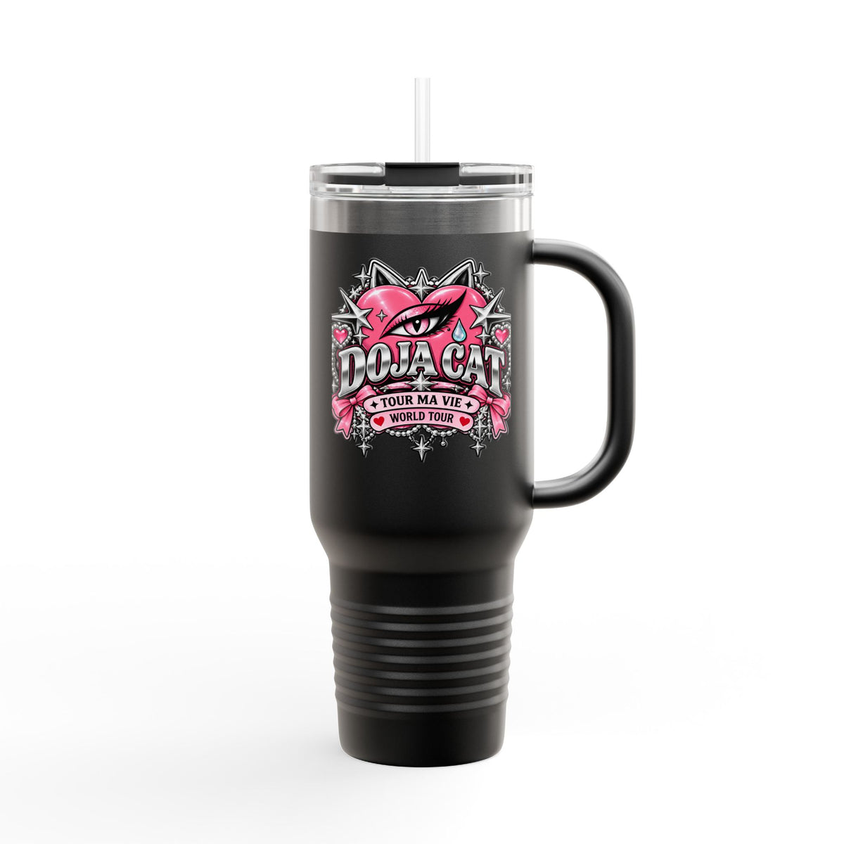 Pink Heart Chrome Eye Insulated Travel Mug 40oz