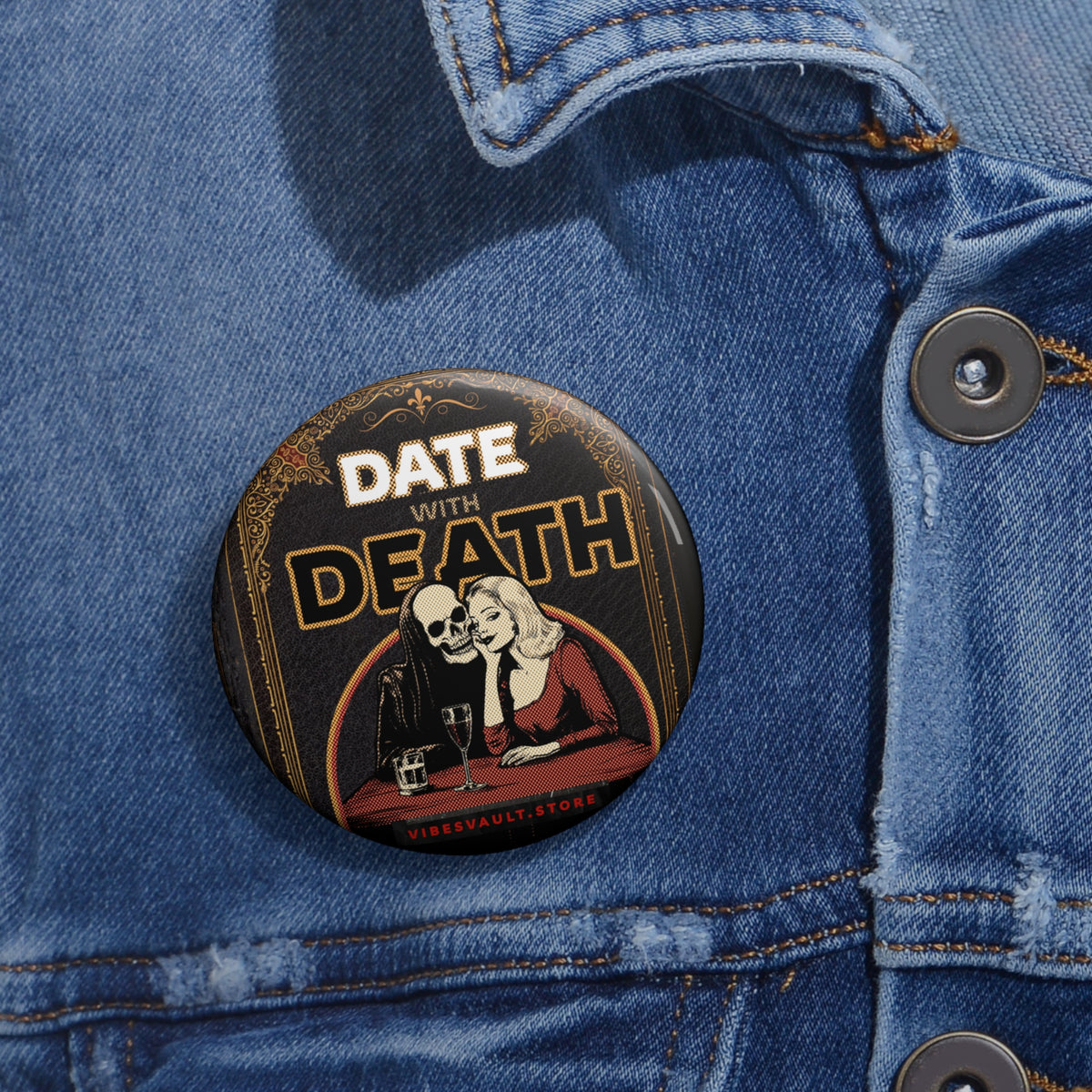 Date With Death Book Cover Badge- Dracula Pin Badge - Fall Halloween 2026
