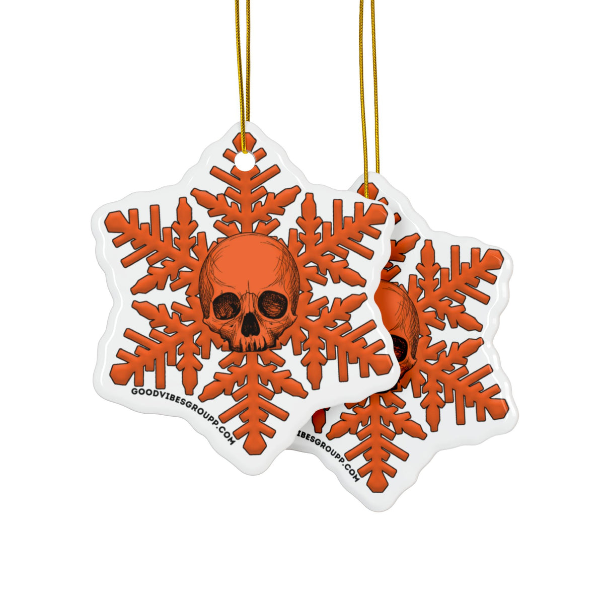 Orange Skull Snowflake Christmas Ornament 1pc, 3pcs, 5pcs, or 10pcs