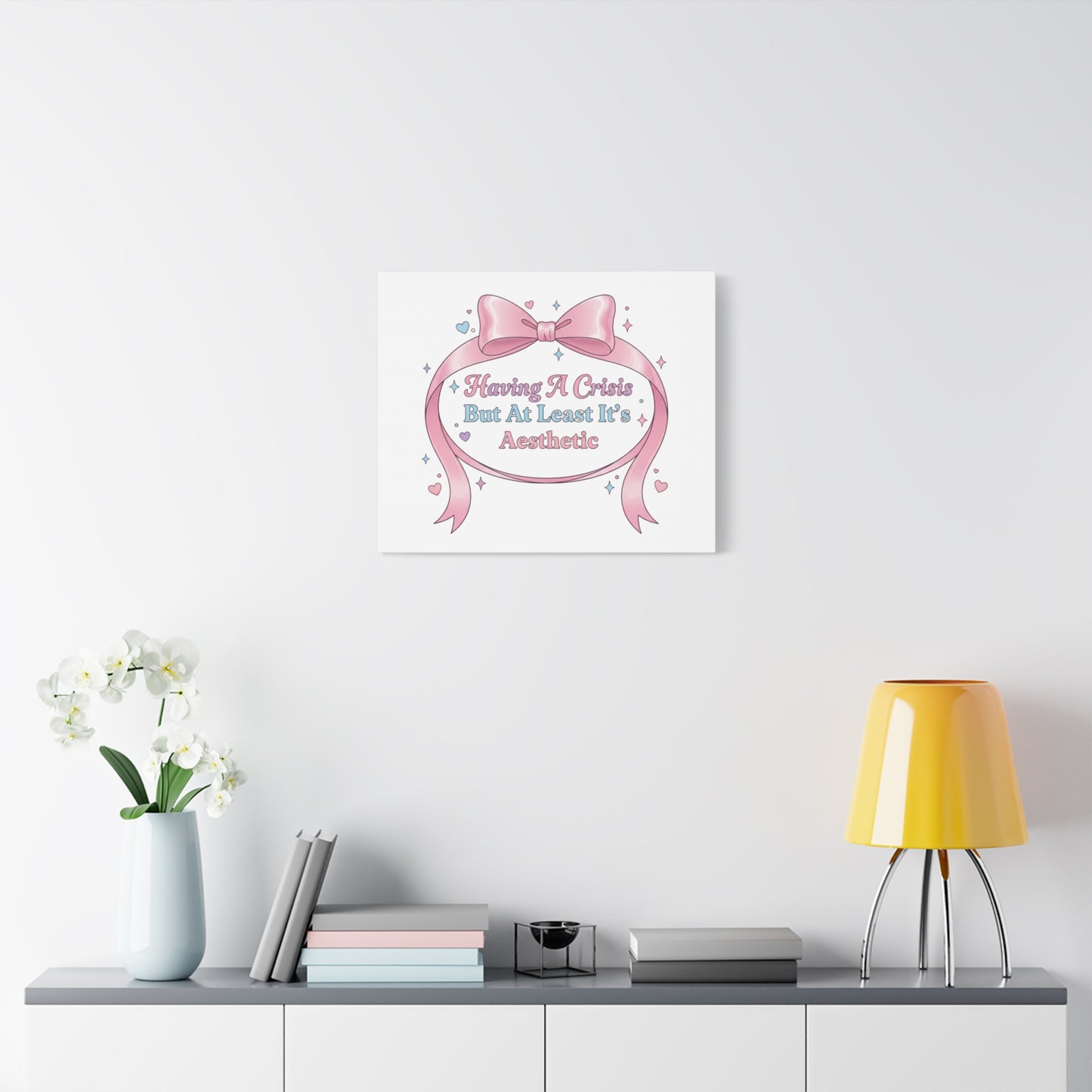 Having a Crisis But At Least It's Aesthetic Canvas | Coquette Ribbon Humor, Pastel Lace Art