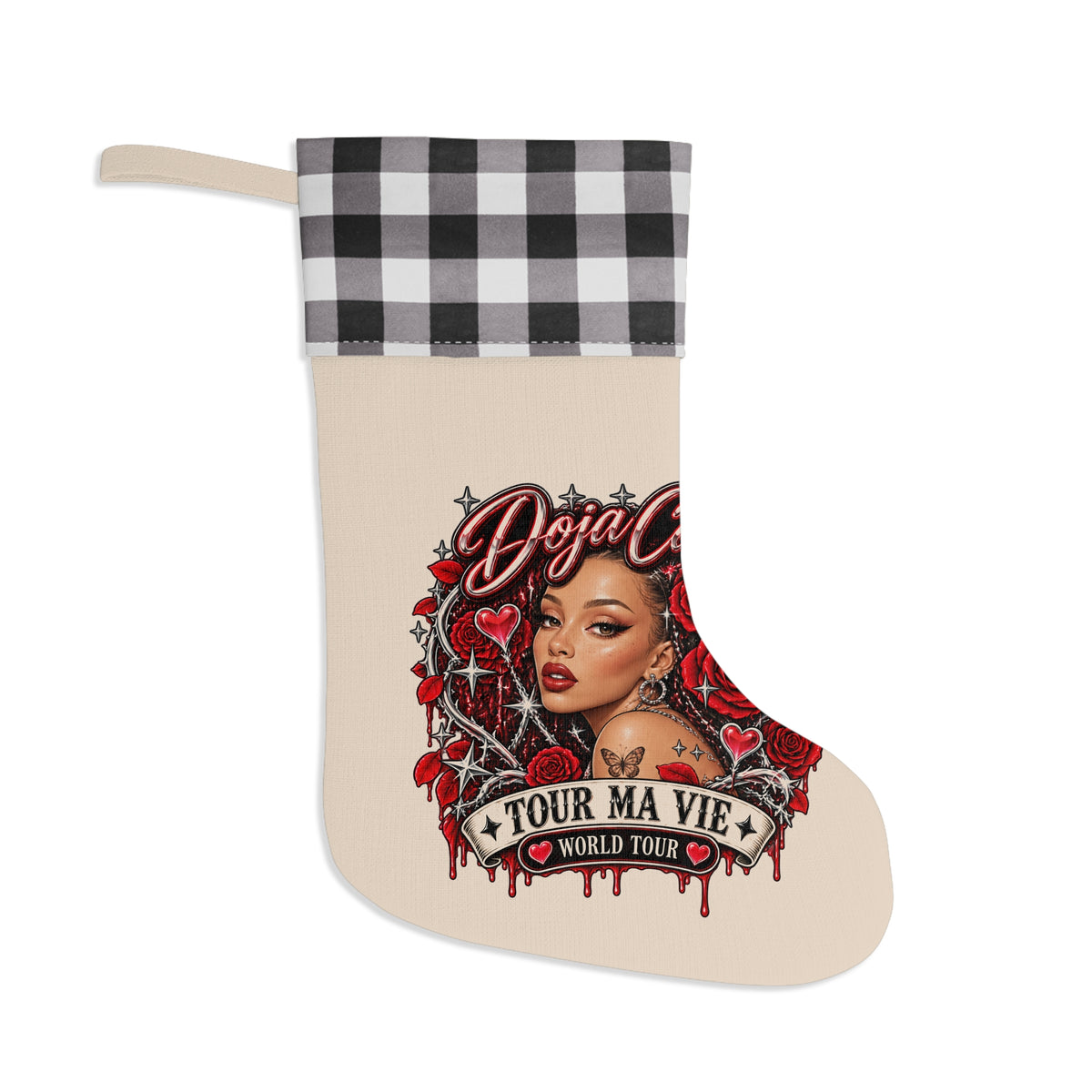 Red Roses Chrome Portrait Christmas Stocking