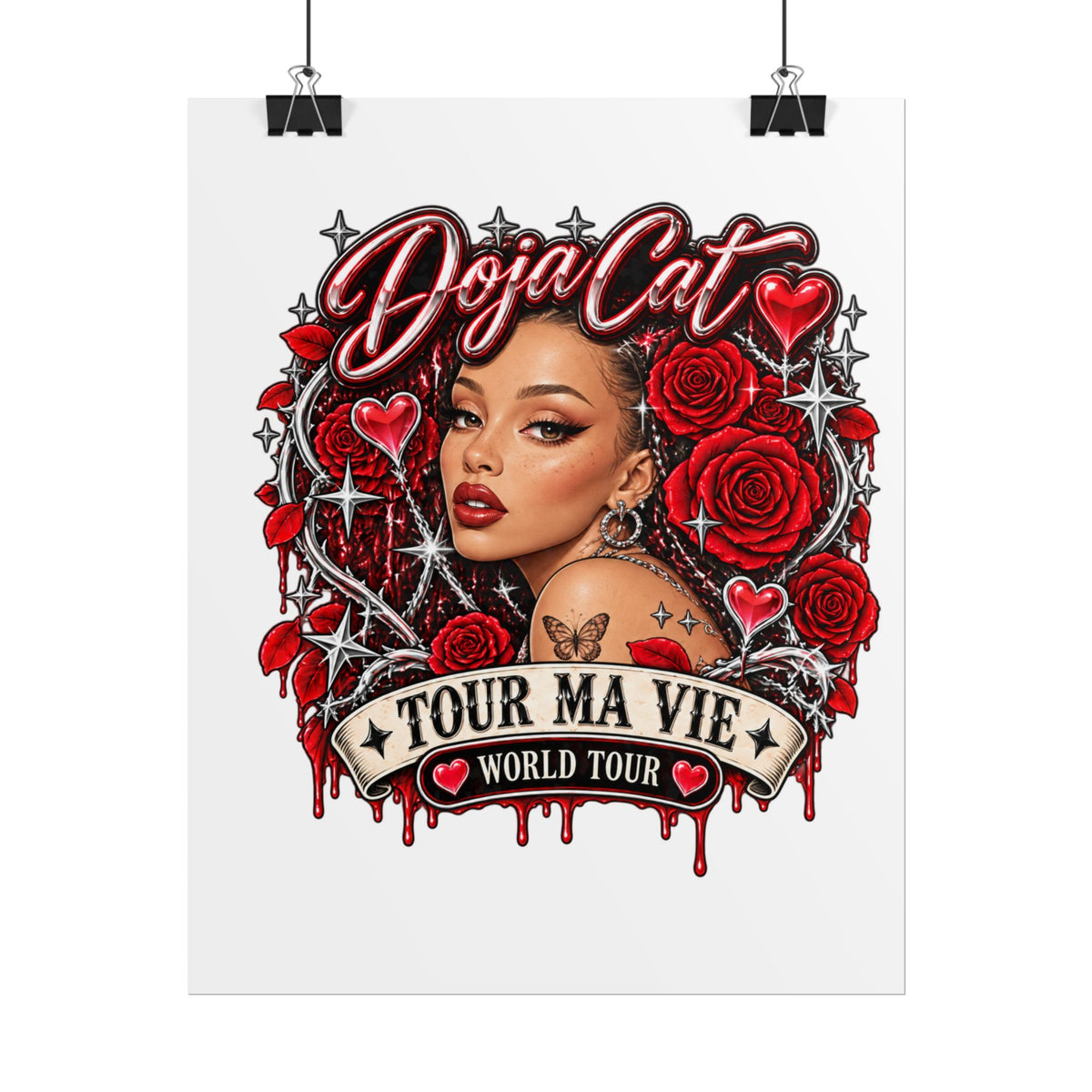 Red Roses Chrome Portrait Rolled Poster