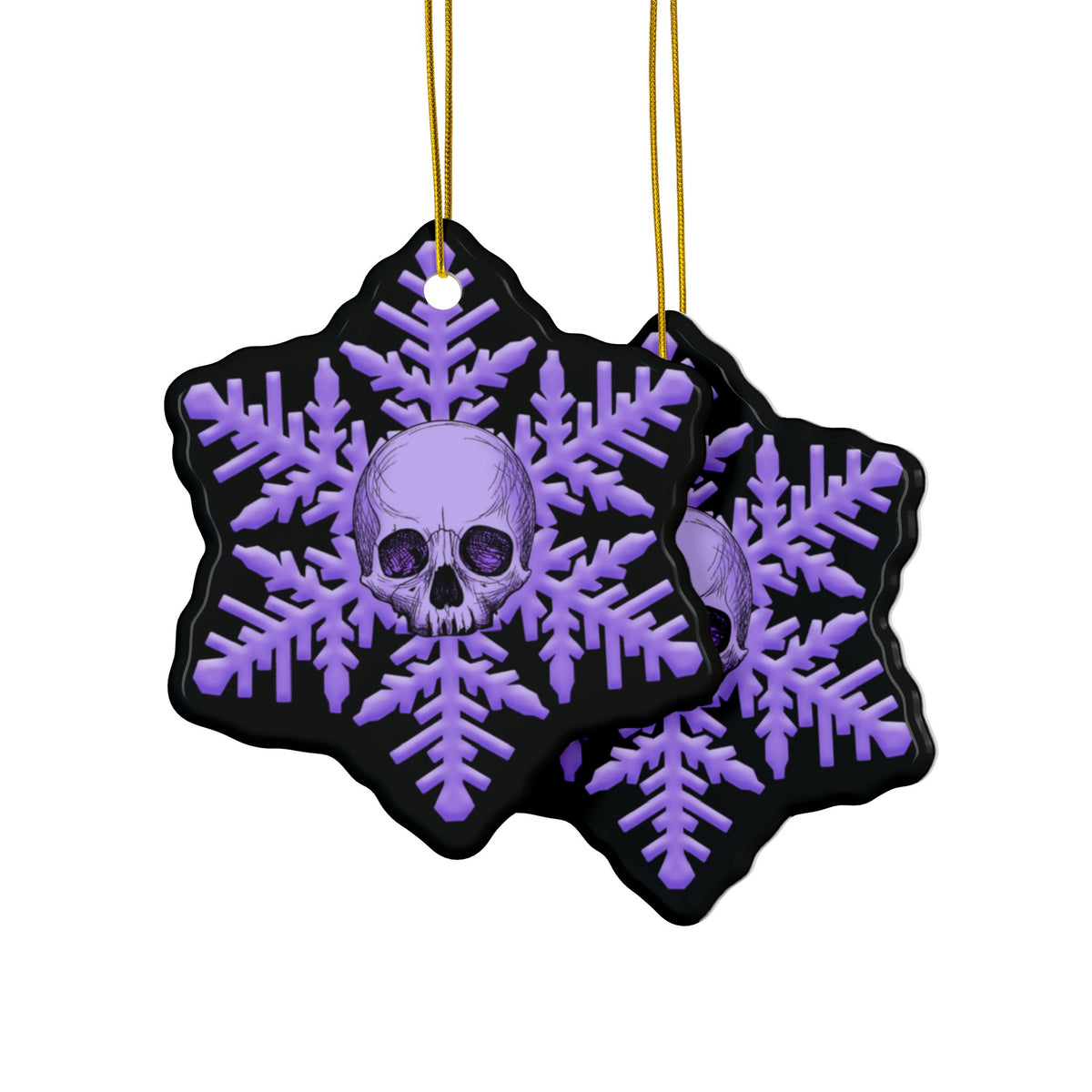Skull Snowflake Ceramic Ornament — Gothic Purple Holiday Decoration