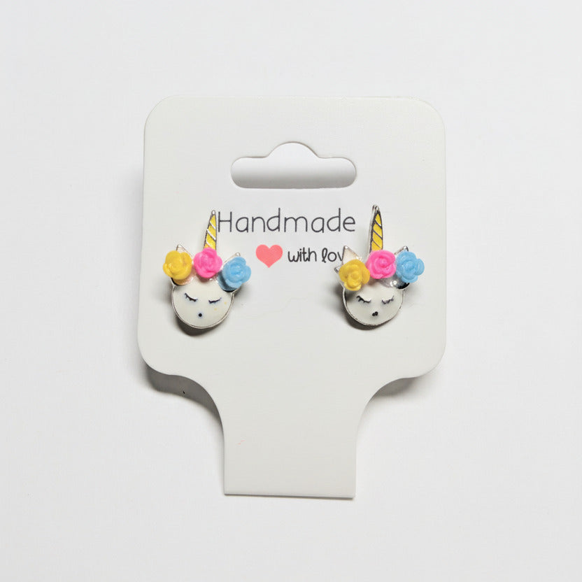 🦄 Unicorn Flower Crown Stud Earrings Set