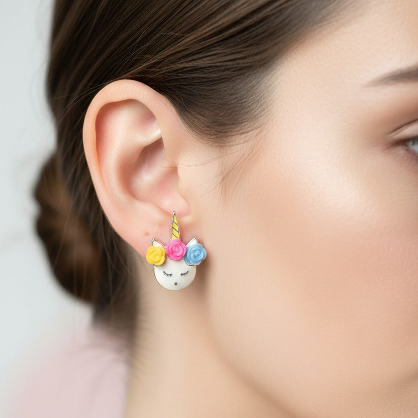 🦄 Unicorn Flower Crown Stud Earrings Set