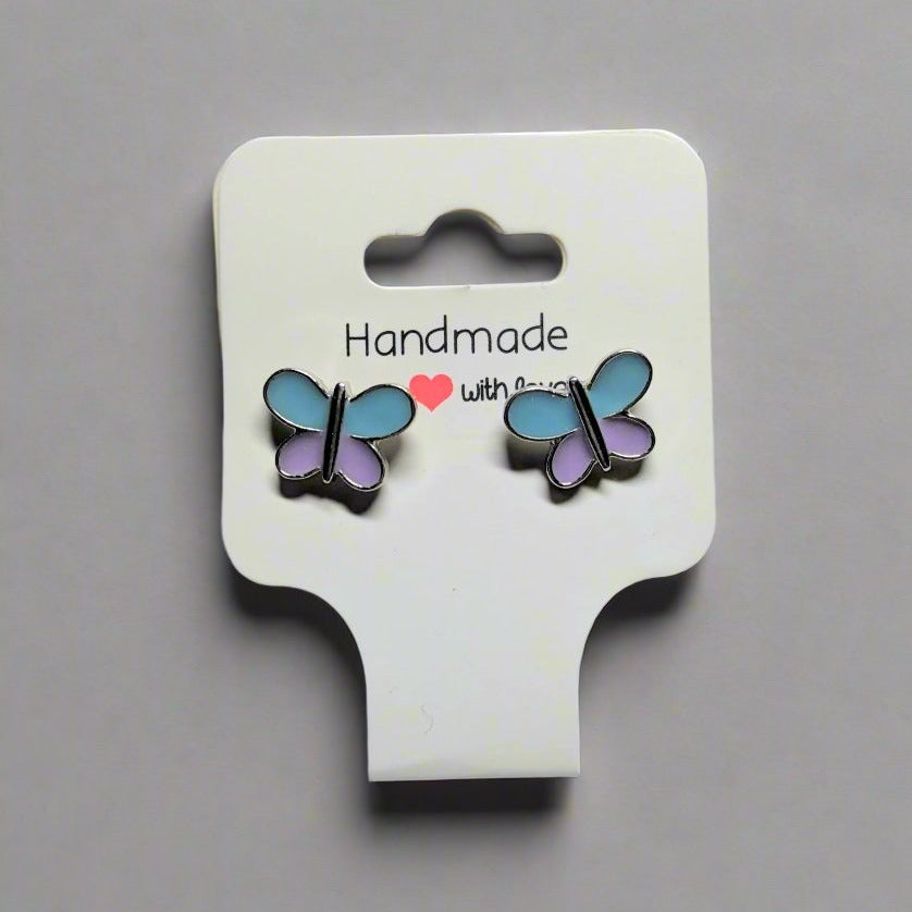 🦋 Light Blue and Light Purple Butterfly Stud Earrings