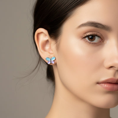 🦋 Light Blue and Light Purple Butterfly Stud Earrings
