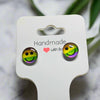 🌈 Rainbow Smiley Face Circle Stud Earrings