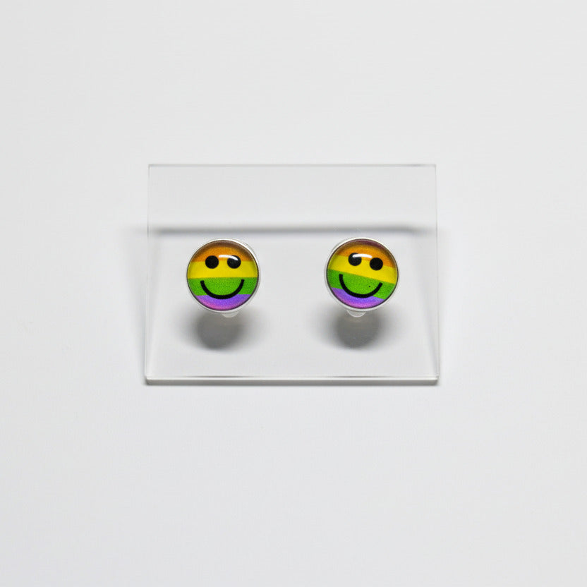 🌈 Rainbow Smiley Face Circle Stud Earrings