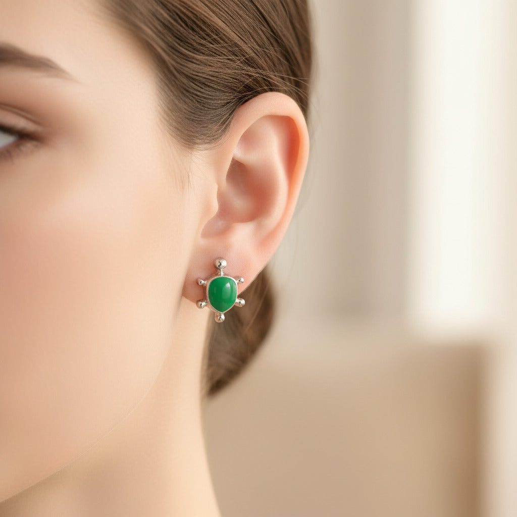 🐢 Cute Green Turtle Stud Earrings