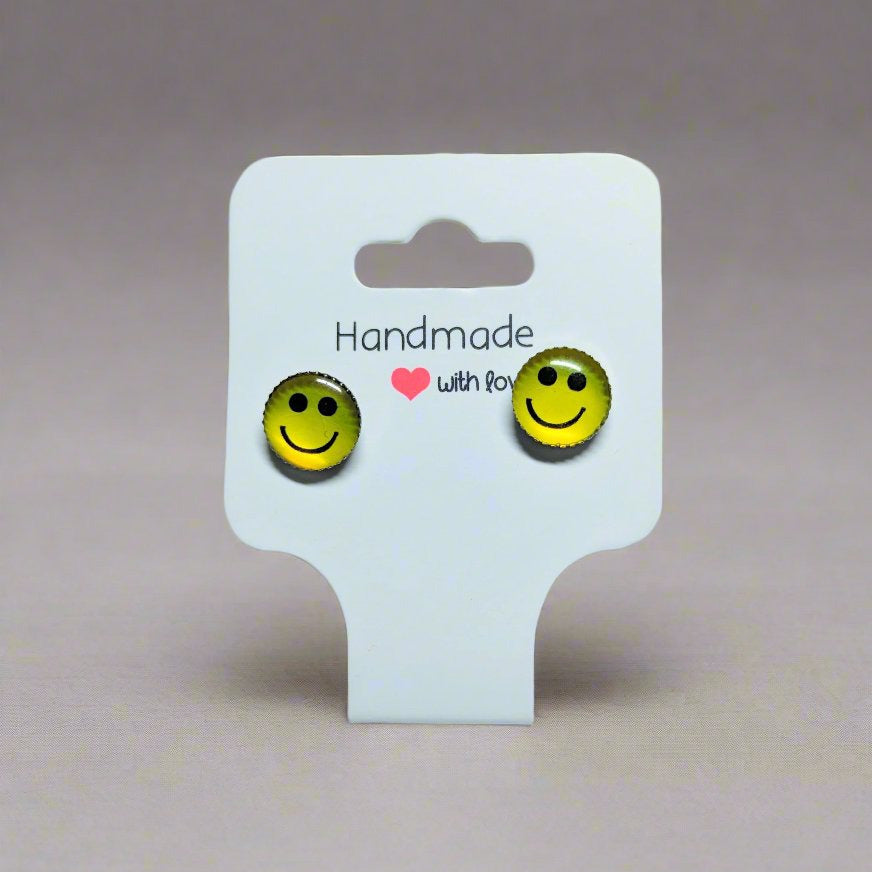 Yellow Emoji Smiley Face Circle Stud Earrings